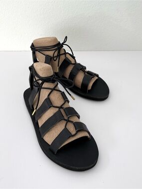 SSeko Gladiator Sandals NWT Black Leather Flats Interchangeable Straps 8